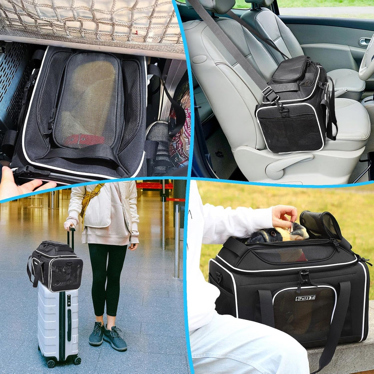 Top-Expandable Pet Carrier 18X11X11 Inches Delta American United Airline Approved, Soft-Sided Carrier for Small Cats and Dogs with Locking Safety Zippers and Anti-Scratch Mesh(Black)