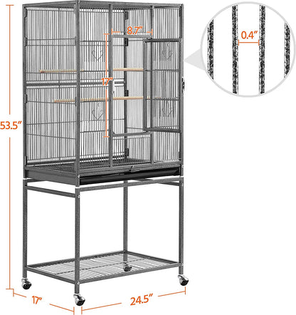 54-Inch Wrought Iron Standing Large Parrot Parakeet Flight Bird Cage for Small Parrot Cockatiel Sun Parakeet Green Cheek Conure Lovebird Budgie Finch Canary Bird Cage with Stand