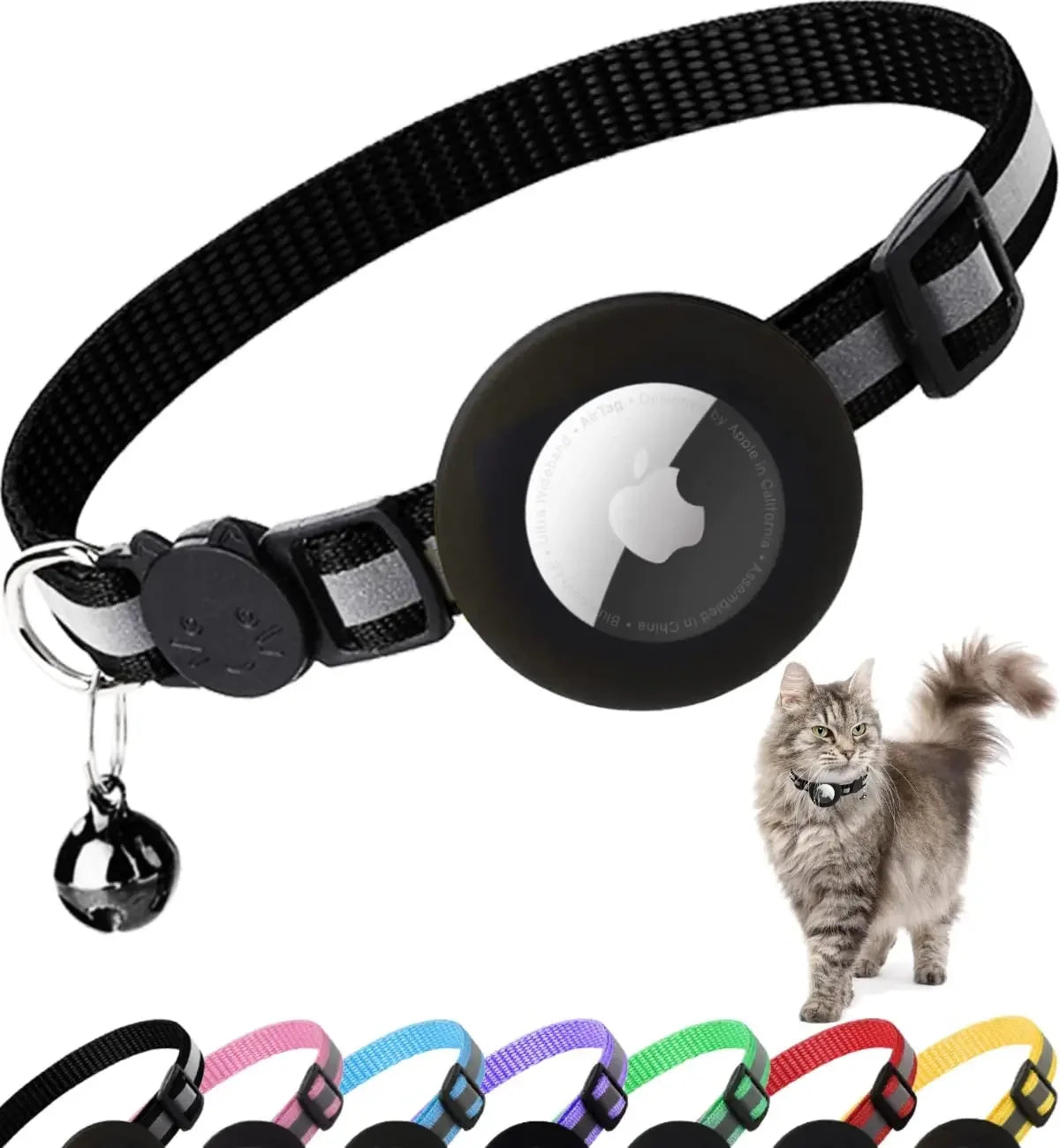 Reflective Breakaway Airtag Cat Collar 0.4Inch Adjustable with Holder Bell for Kitten Small Cat Daily Use without Locator