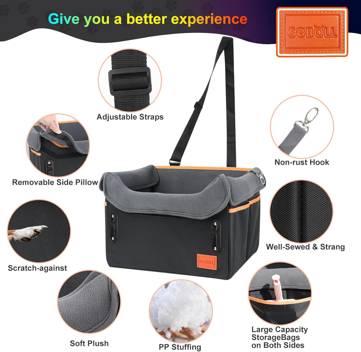 Dog Car Seat - Small Dogs Waterproof Booster Clip-On Harness and Thick Memory Foam Padding Pet Travel Bed Small Dog Car Seat Cover (Black, Small)