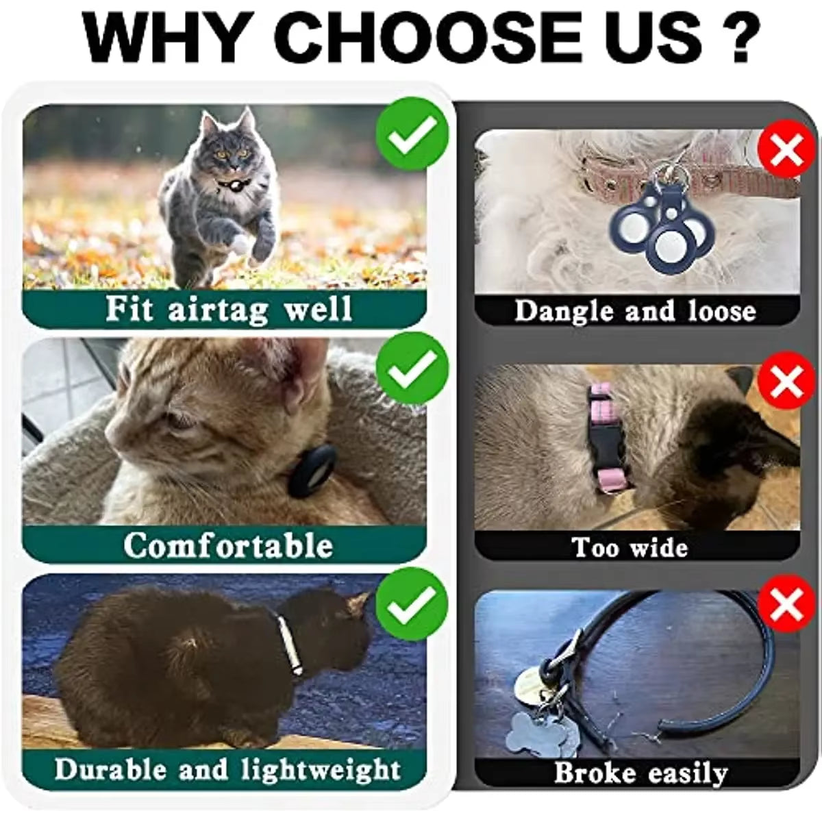 Reflective Breakaway Airtag Cat Collar 0.4Inch Adjustable with Holder Bell for Kitten Small Cat Daily Use without Locator