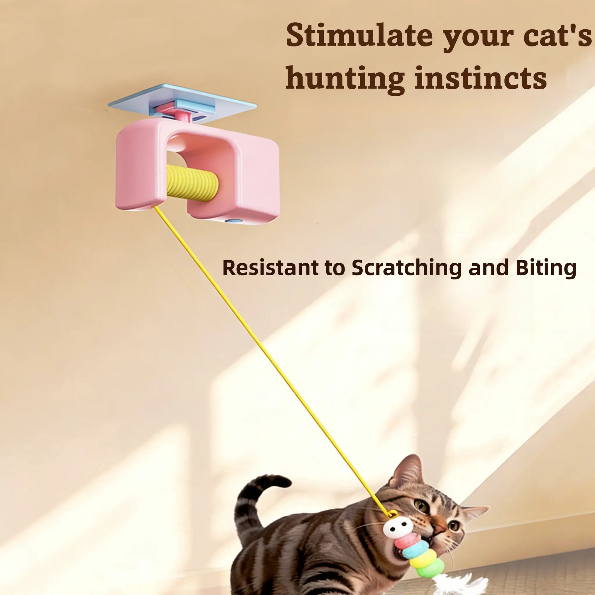 Interactive Cat Toys, Echargeable Hangingdoor Cat Toy with Replacement Toy and Elastic Rope, Automatic Electric Flying Feather Cat Toy for Chase Exercise Enrichment Stimulation, Durable Safe Hanging Toy for Bored Kittens Adult Multi Cat Households Teaser