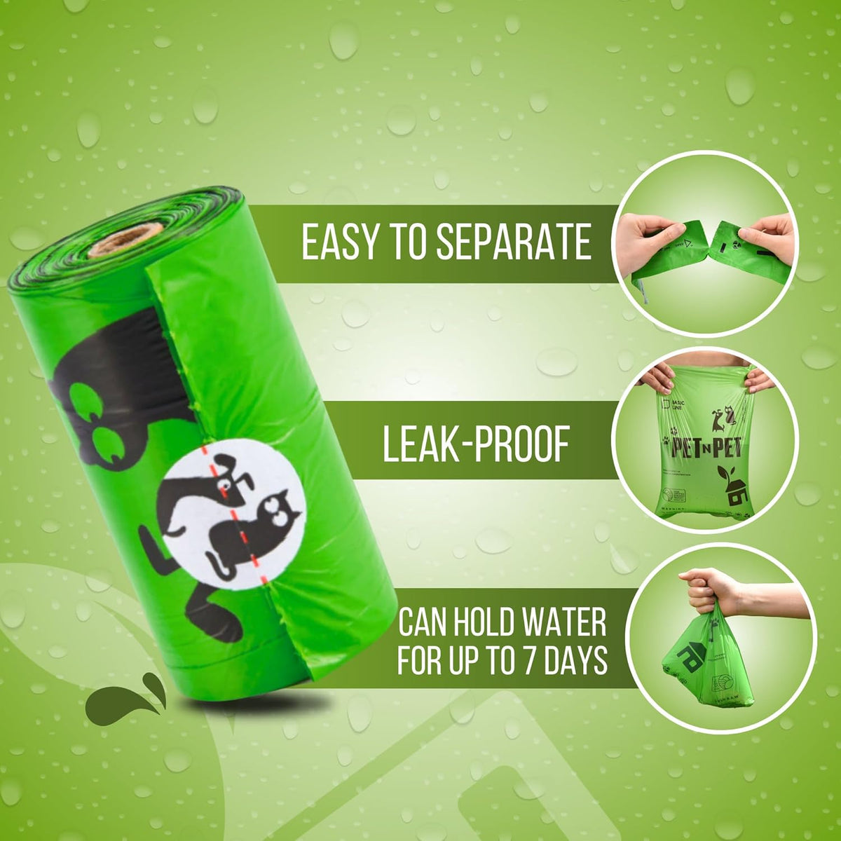 Dog Poop Bags - USDA Certified 41% Plant-Based Doggy Poop Bags - Leak-Proof Sac Caca Chien Refill Rolls (1080 Count, Unscented, Green)