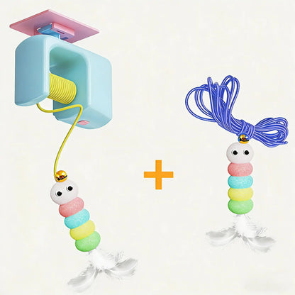 Interactive Cat Toys, Echargeable Hangingdoor Cat Toy with Replacement Toy and Elastic Rope, Automatic Electric Flying Feather Cat Toy for Chase Exercise Enrichment Stimulation, Durable Safe Hanging Toy for Bored Kittens Adult Multi Cat Households Teaser