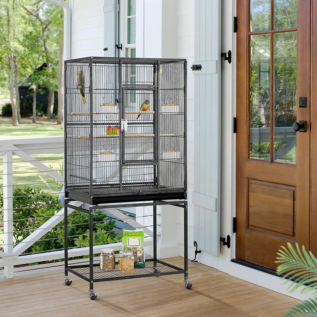 54-Inch Wrought Iron Standing Large Parrot Parakeet Flight Bird Cage for Small Parrot Cockatiel Sun Parakeet Green Cheek Conure Lovebird Budgie Finch Canary Bird Cage with Stand