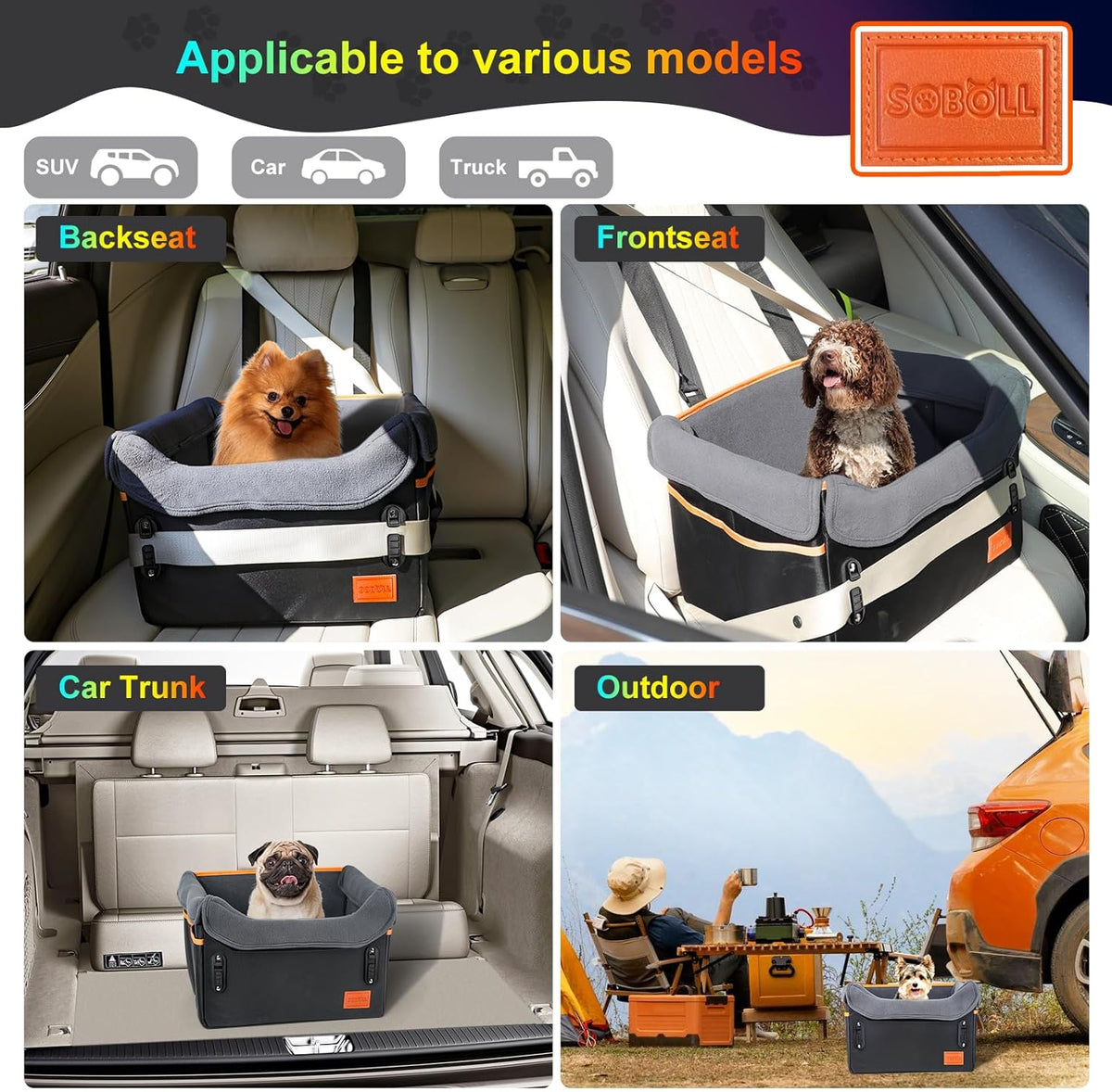 Dog Car Seat - Small Dogs Waterproof Booster Clip-On Harness and Thick Memory Foam Padding Pet Travel Bed Small Dog Car Seat Cover (Black, Small)